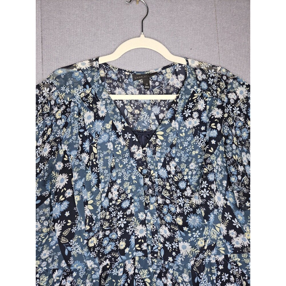 Lane Bryant Blouse Womens 16 Navy Blue Floral Peplum Short Sleeve